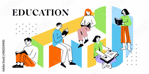 Students immersed in learning reading books and engaging with education concepts