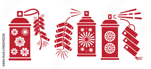 Red Spray Paint Cans with Snowflake Designs on White Background