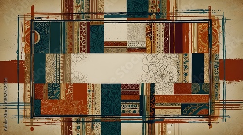 Abstract cultural lines forming frame, minimal ethnic style