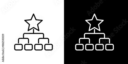 Outline icon featuring a star at the apex of a hierarchical structure, symbolizing top achievement, leadership, and strategic organizational goals in a clean, modern design