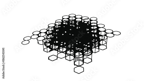 Abstract network of interconnected hexagonal nodes forming a complex structure