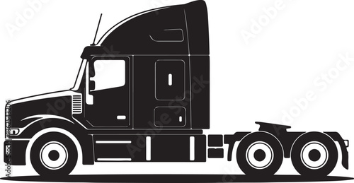 Black and white silhouette illustration of a truck viewed from the side on a white background.
