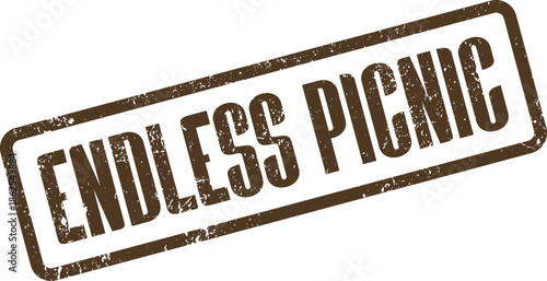 Endless Picnic Promotional Stamp with Grungy Brown Textured Ink Impression Rectangle Mark