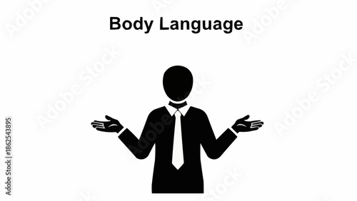 Body Language Illustration - Man Shrugging with Open Palms, Indicating Uncertainty or Lack of Knowledge.