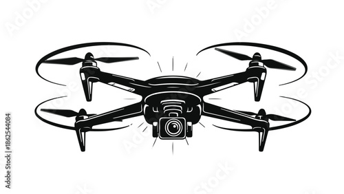 Modern quadcopter drone with camera in flight, capturing aerial views with advanced technology.