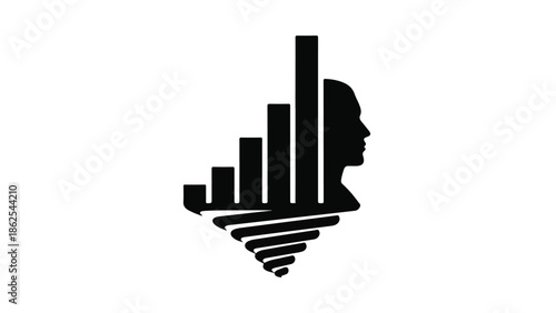 Silhouette of a human head overlaid with upward trending graph bars, symbolizing growth and intelligence.