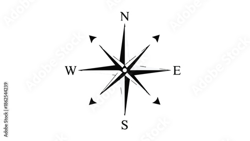 Classic compass rose indicating cardinal directions on a white background