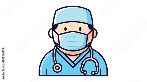 Medical professional wearing a surgical mask and stethoscope ready for work.