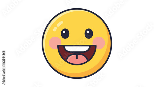 Cheerful yellow emoji with rosy cheeks and a wide open mouth expressing happiness.