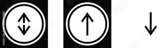 Arrow direction icons set with up down navigation symbols circular buttons vector illustration minimal black white style