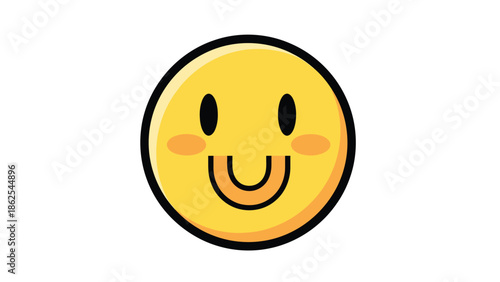 Cheerful yellow smiley face with a happy expression and rosy cheeks.