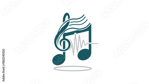 Musical note logo design with sound wave and musical elements.