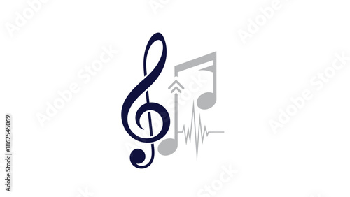 Musical notes and treble clef symbol representing music and sound waves.