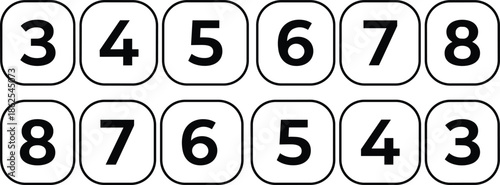 Number icons set with rounded square buttons digits counting sequence numeric symbols vector illustration minimal black style