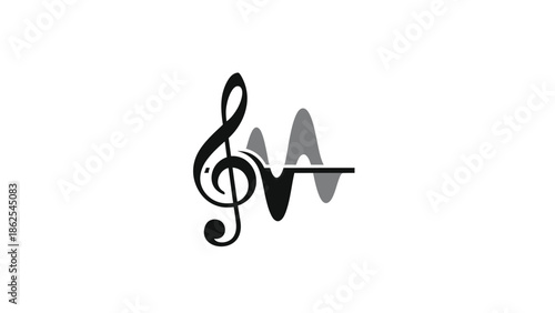 Musical Treble Clef and Sound Wave Representation of Audio Music.