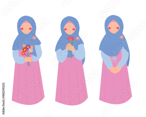 Cute Muslim Girl in Hijab with Flowers