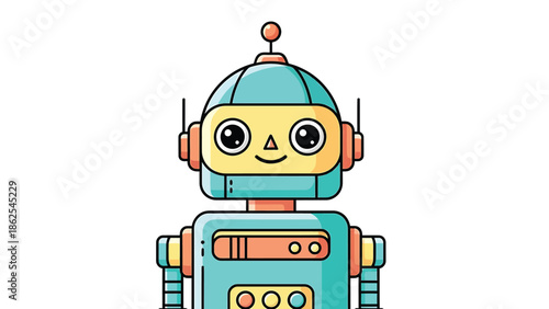 Cute cartoon robot with a friendly face and antenna design.
