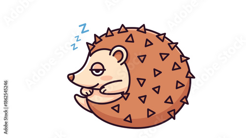 Cute cartoon hedgehog sleeping peacefully with closed eyes and spikes.