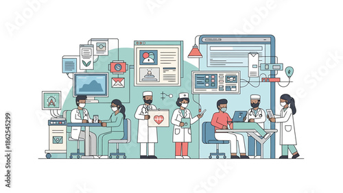 Medical professionals working in a modern healthcare environment with advanced technology.