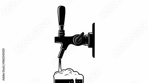 Beer tap pouring frothy beer into a glass.