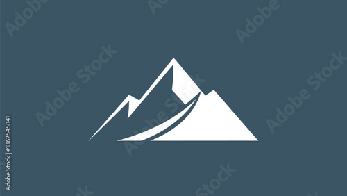 Simple white mountain range logo design on a dark background, minimalist style.