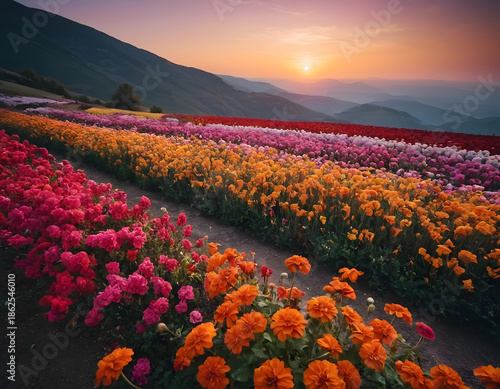 Landscapes with colorful flowers. Flowers in the mountains.