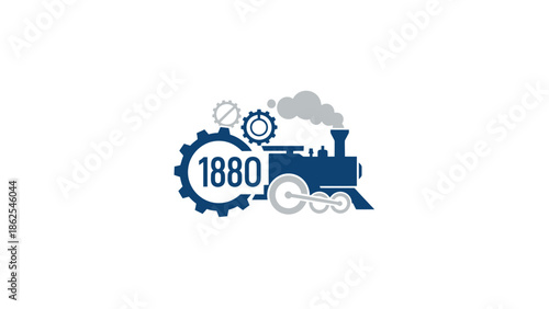Vintage locomotive illustration with the year 1880, perfect for historical and industrial themes.