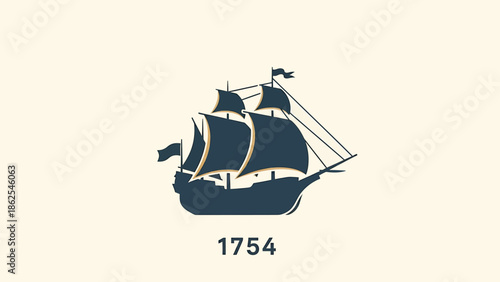 Vintage sailing ship illustration with the year 1754, a historical maritime vessel.