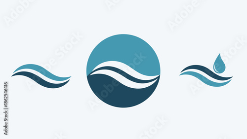 Water wave logo design elements for environmental concepts and branding.