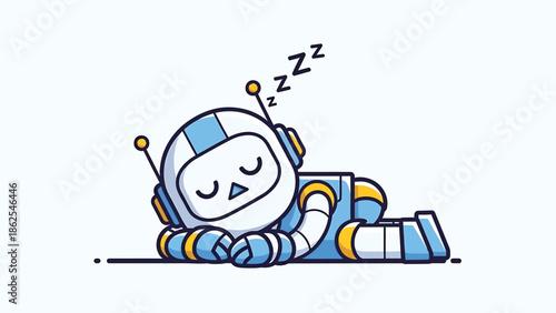 Sleeping robot illustration depicting artificial intelligence and technology concept.
