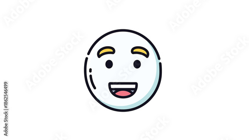 Smiling face with open mouth and happy expression, cheerful cartoon character.
