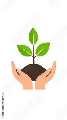 Hands gently hold soil with a small sprout growing, symbolizing new life and care