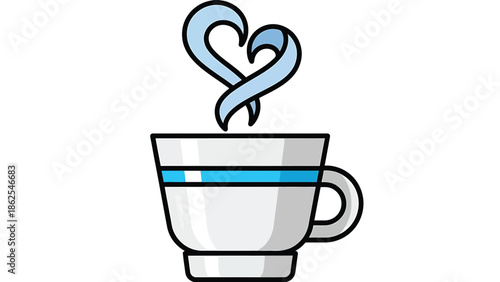 Steaming cup of coffee with heart-shaped vapor, a symbol of warmth and love.
