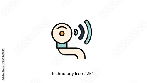 Wireless earbud icon with sound waves representing audio technology.