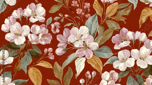 Hand Painted Blossom Flowers Artistic Botanical Pattern