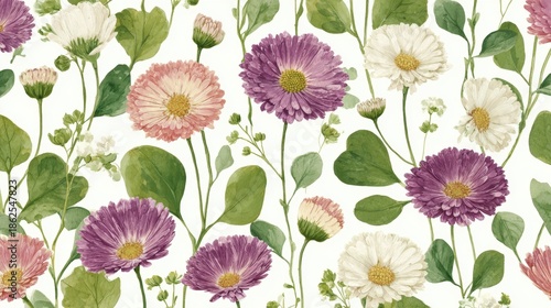 Vintage Style Daisy Nature Inspired Pattern Wallpaper