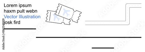 Travel planning, airline reservations, ticketing systems, air transportation, tourism, digital bookings. Two tickets with airplane symbols on a minimalistic background. Travel planning and airline