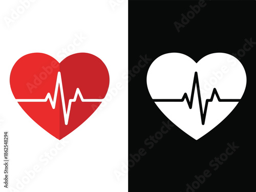 A graphic illustration of a red and white heart with an ECG line on a split black and white background, conveying a medical theme during Christmas.