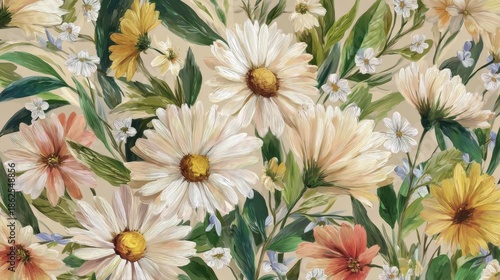 Colorful Daisy Floral Seamless Nature Background