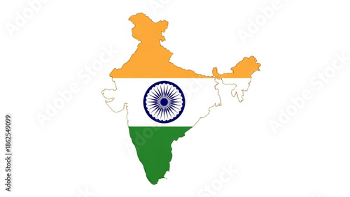 Indian national flag overlay on a map of india in orange, white, and green colors for patriotic themes, national pride, and cultural identity