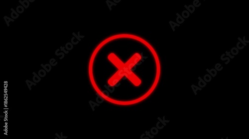 Abstract red x error icon animated against black background indicating failed process or cancellation