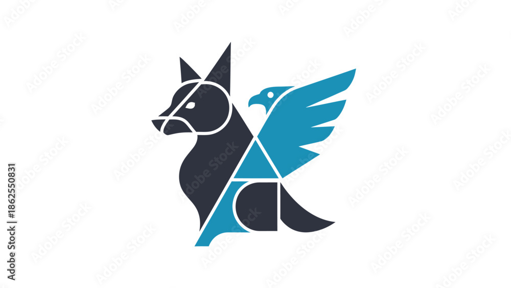 Fototapeta premium Unique logo design featuring a wolf and eagle fusion, representing strength and vision.