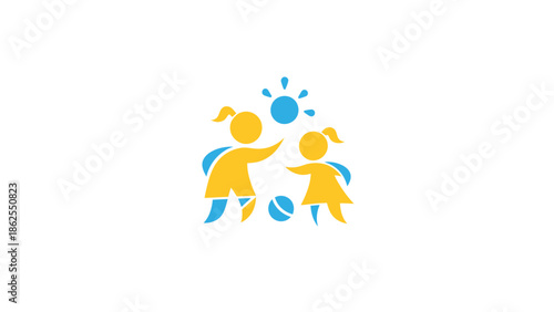 Two children playing with a ball under the sun, a symbol of joy and friendship.