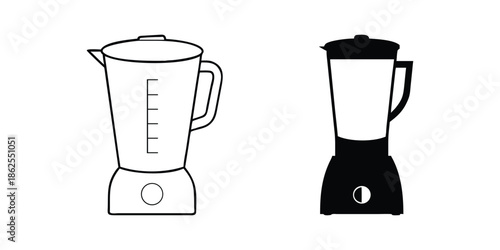 Kitchen Blender Vector Icons Set with Line Art and Silhouette Illustration