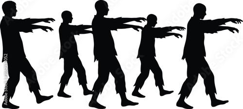 Zombie silhouette group walking undead horror apocalypse concept spooky scary halloween monster infection outbreak fear illustration night survival danger darkness