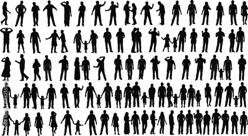 : Massive Set of Diverse People Silhouettes in Various Poses Including Families Couples and Individuals for Urban Architectural Renderings Design
