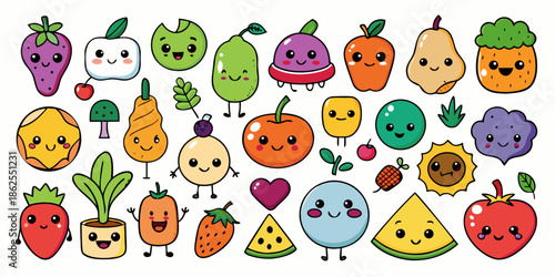 Hand-Drawn Kawaii Vector Emoji Set - Bold Outline Sticker Pack