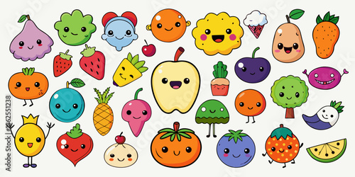 Hand-Drawn Kawaii Vector Emoji Set - Bold Outline Sticker Pack