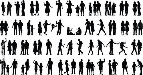 Mega Collection of Vector People Silhouettes Featuring Diverse Families and Social Groups in Various Poses for Community and Lifestyle Design Projects