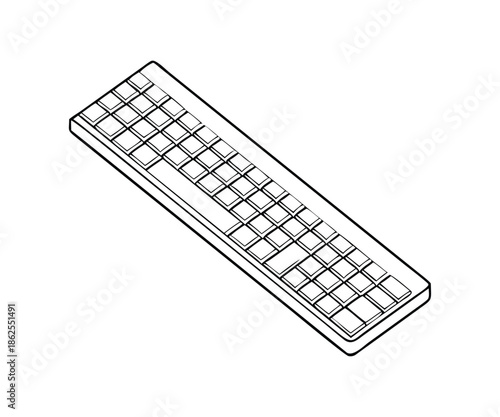 Modern Computer Keyboard Isometric Vector Illustration Line Art
